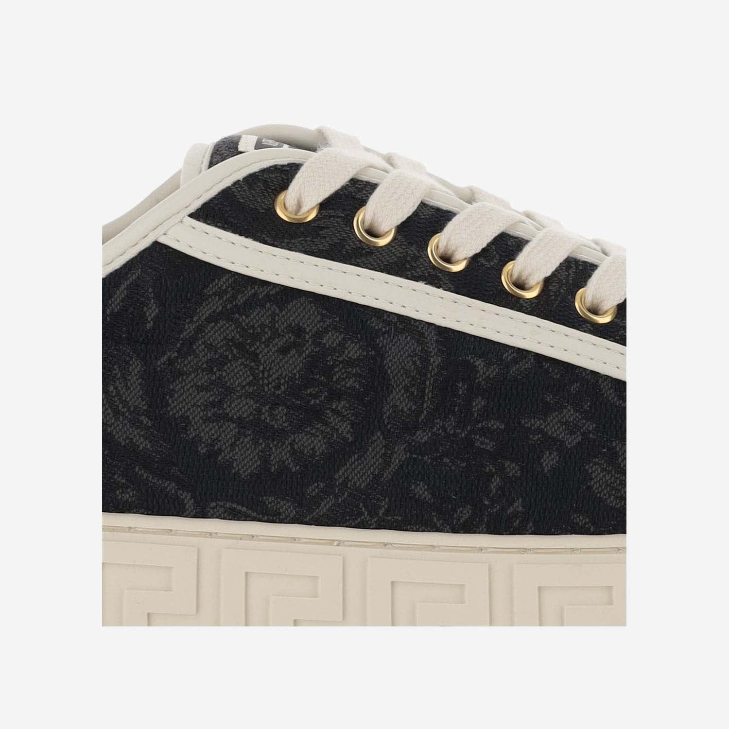 Shop Versace Greek Baroque Sneakers In Black Off White Light Gold (black)