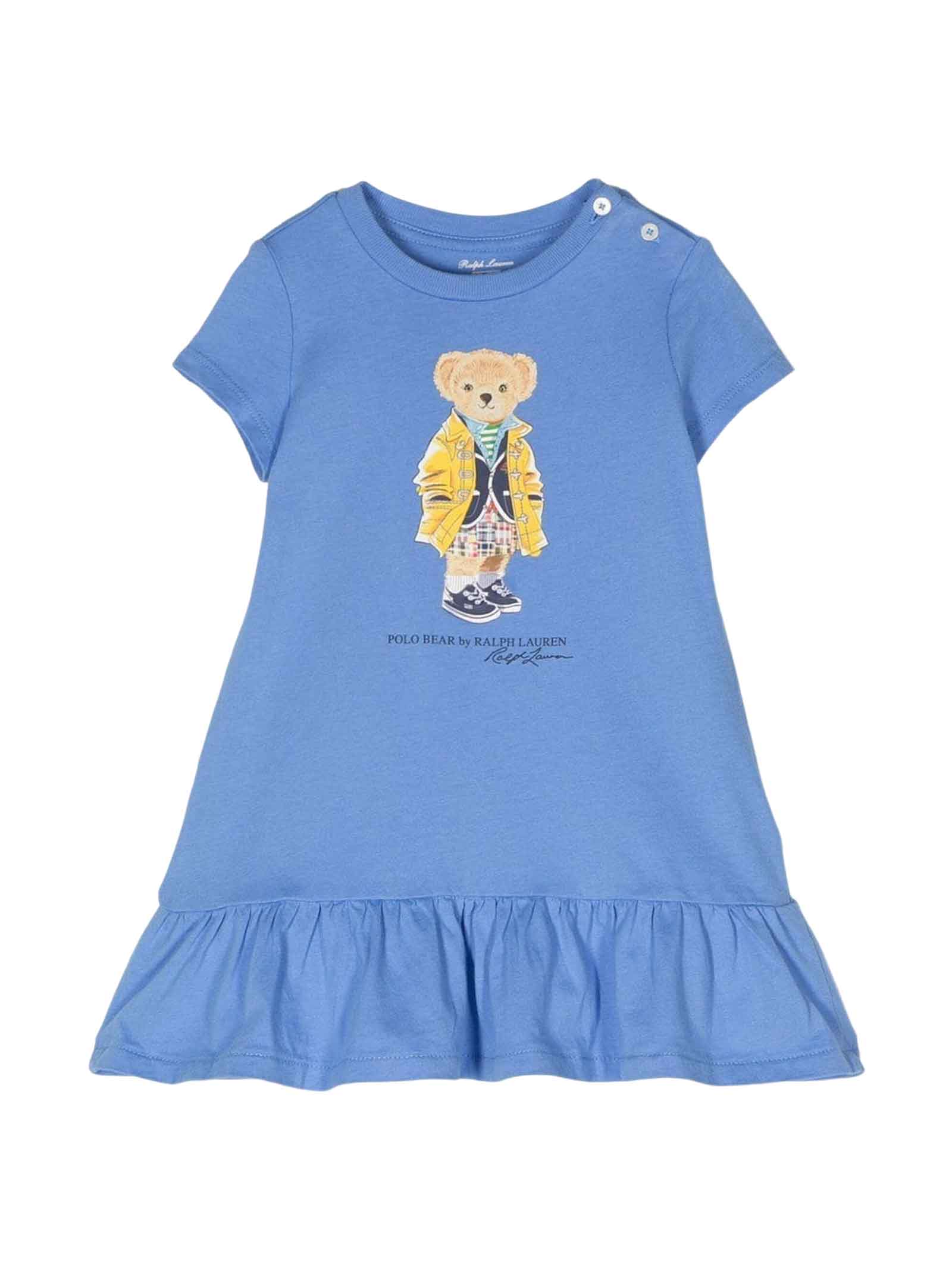 Shop Ralph Lauren Blue Dress Baby Girl In Bright Blue
