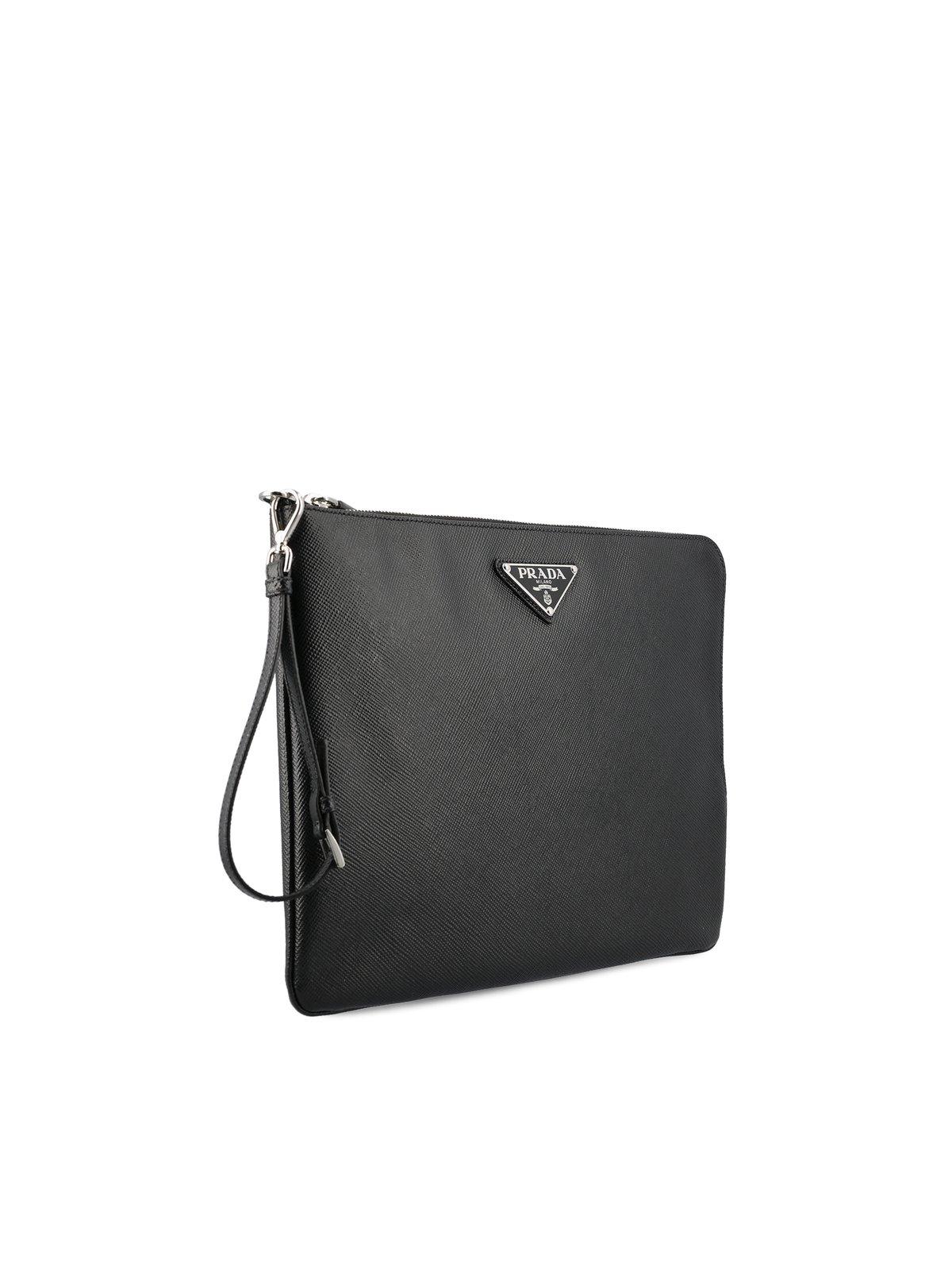 Shop Prada Triangle-logo Zipped Clutch Bag In Nero