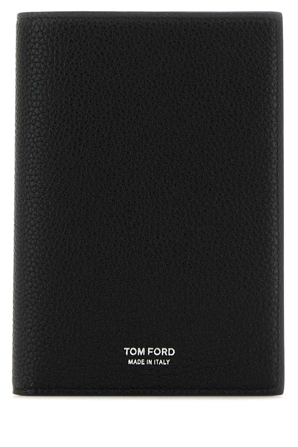 Tom Ford Black Leather Passport Holder In Black