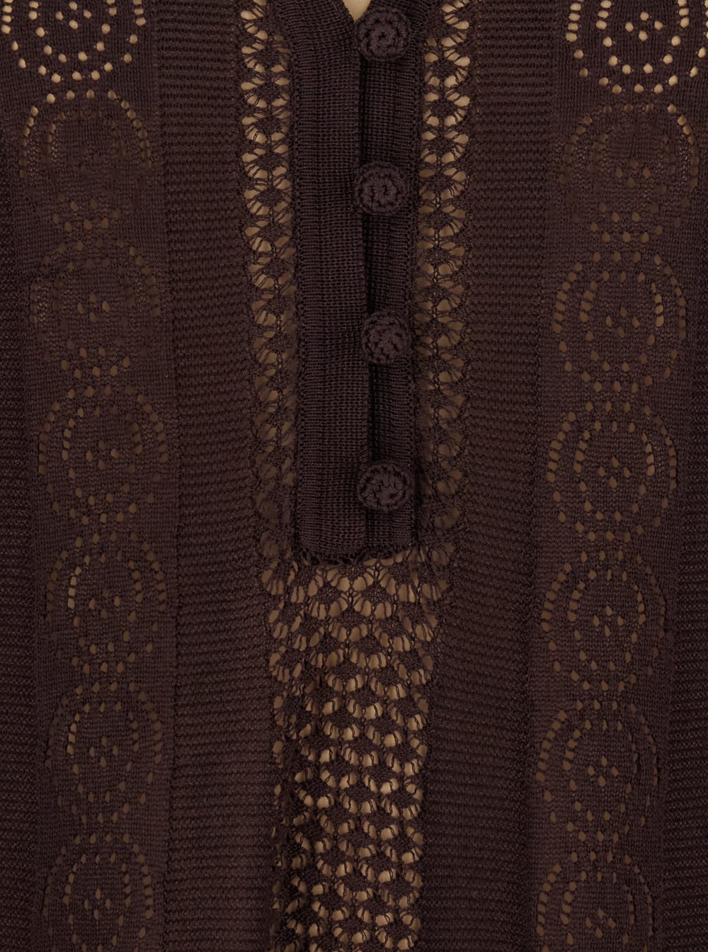 Shop Twinset Brown Dress With V-neck And Knitted Design With All-over Embroidery In Fabric Woman