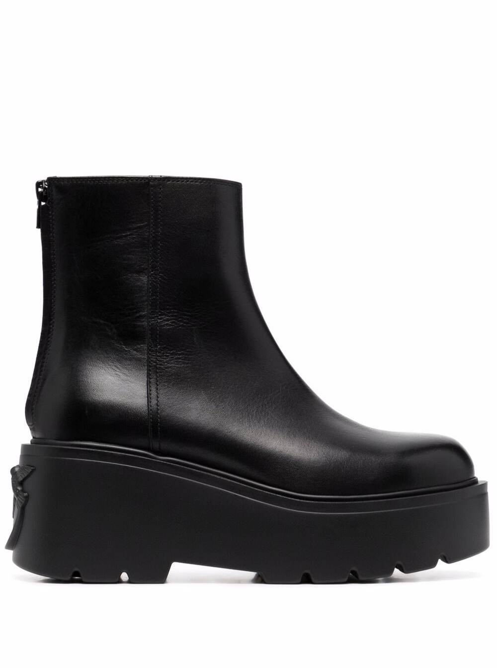 Pinko Bahia Black Leather Ankle Boots With Oversize Sole