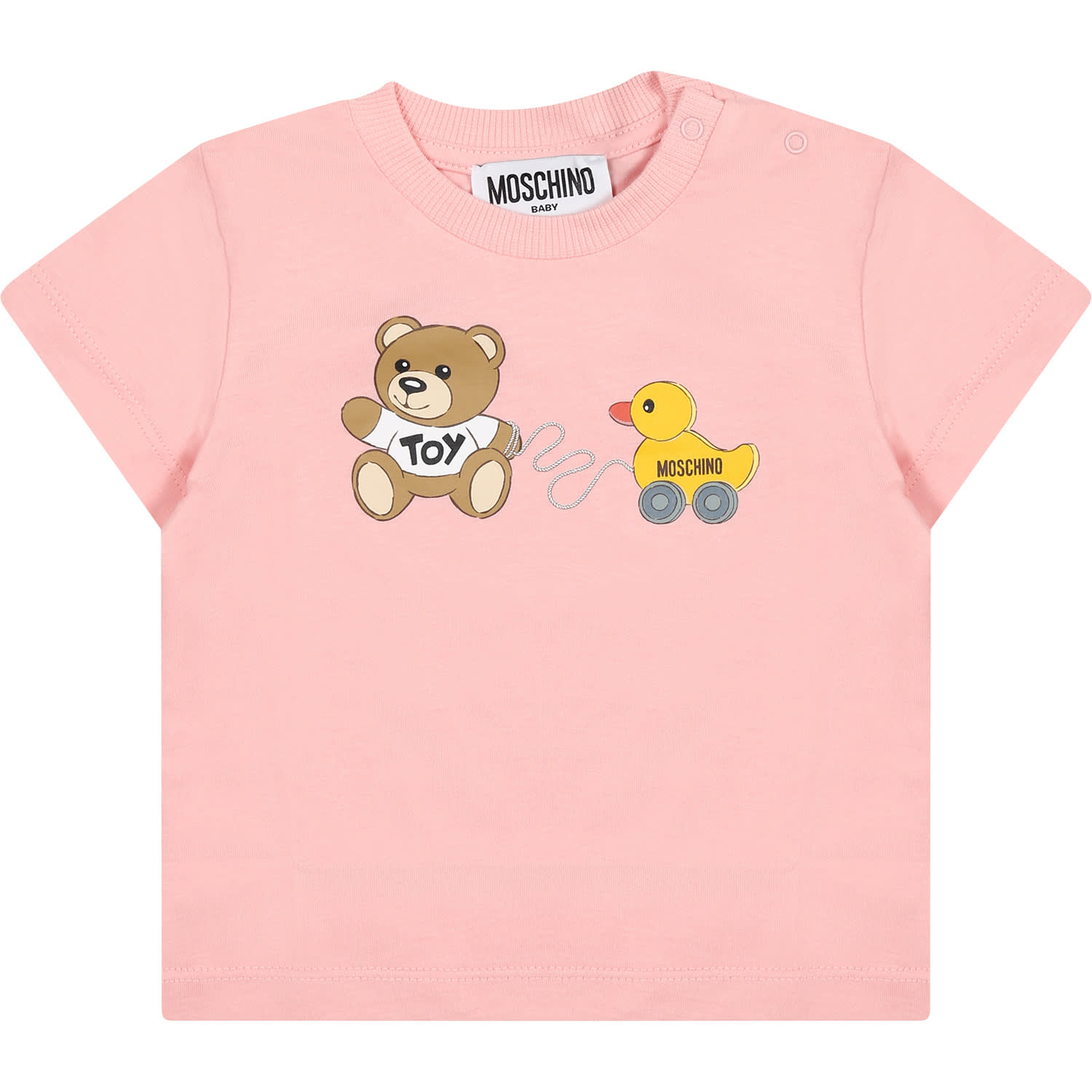 Moschino Pink T-shirt For Baby Girl With Teddy Bear And Duck