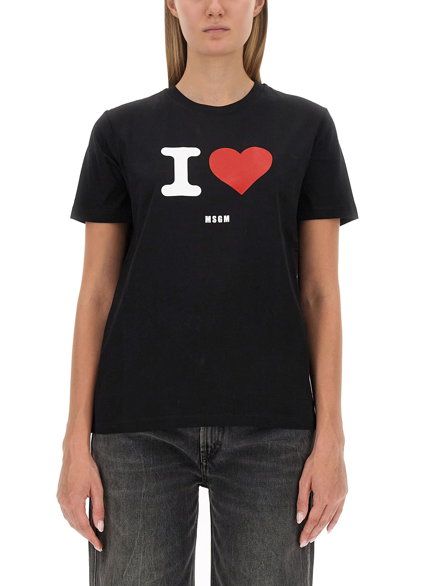 Msgm Logo-print Cotton T-shirt In Nero