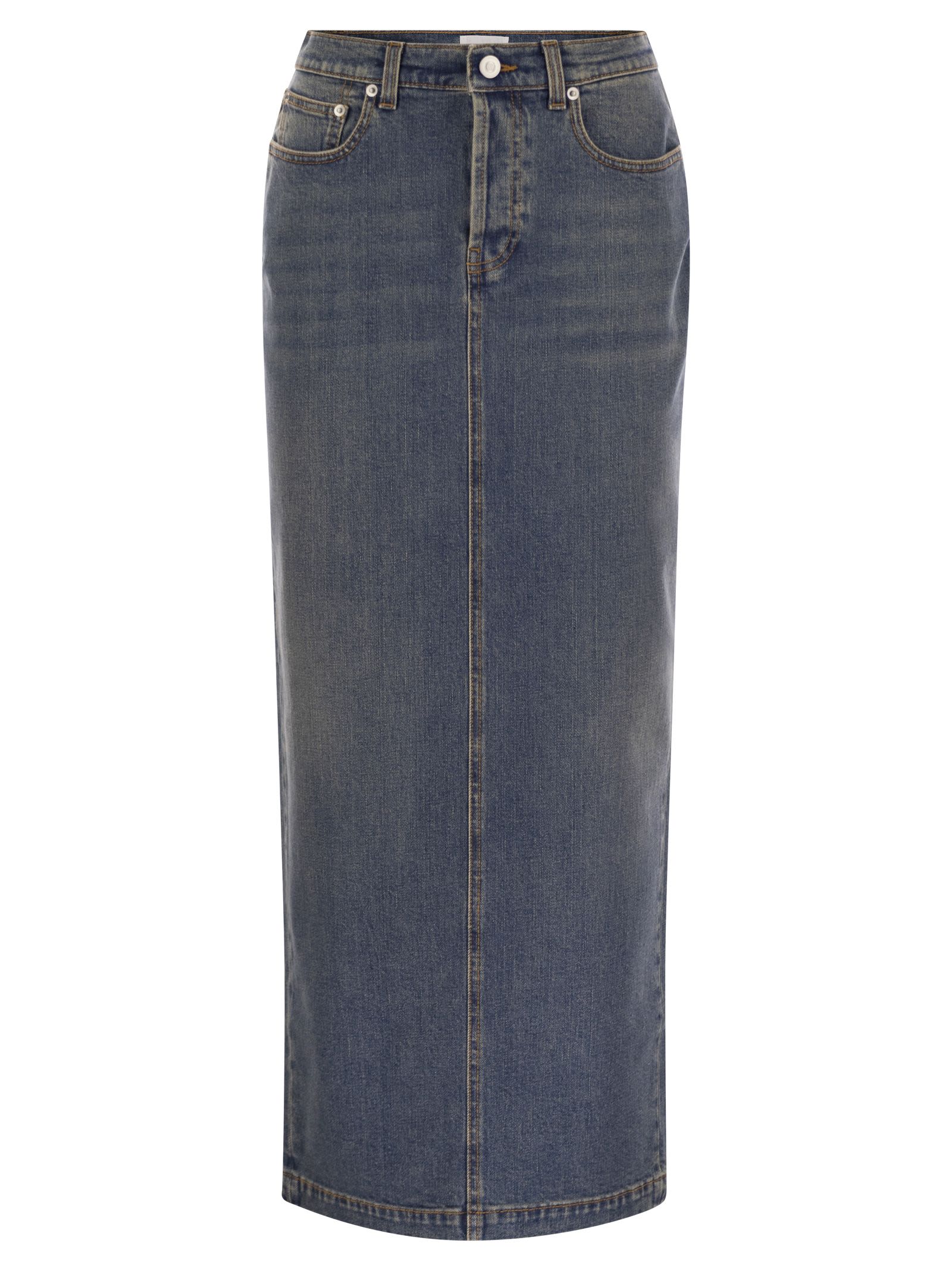 Fabiana Filippi Long Denim Skirt With Back Slit In Blue