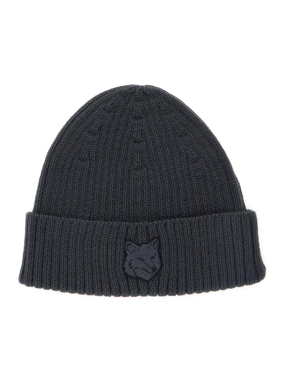 Maison Kitsuné Grey Embroidered Logo Beanie Hat In Black