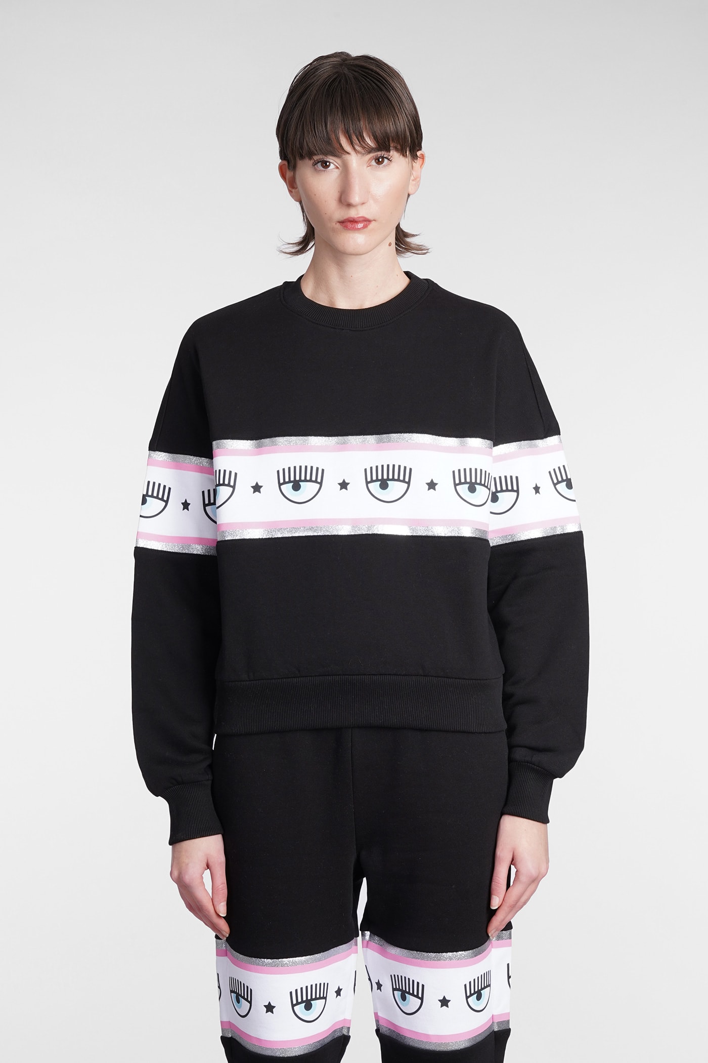 Chiara Ferragni Logomania-stripe Cotton Sweatshirt In Black