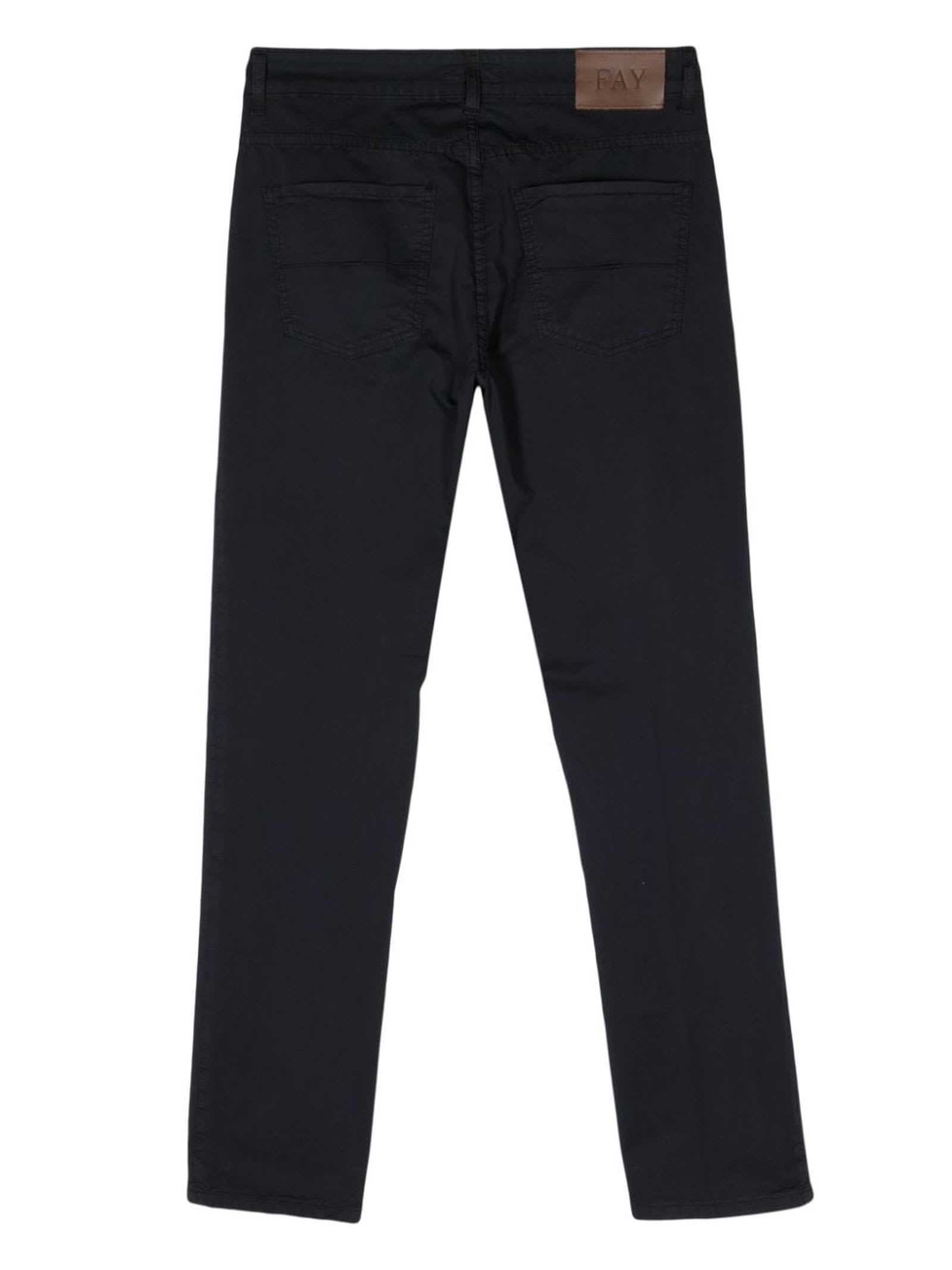 Shop Fay Stretch-cotton Trousers, Twill Weave, Logo Patch To The Rear, Button Fly Fastening, Belt Loops, Pres In Blue