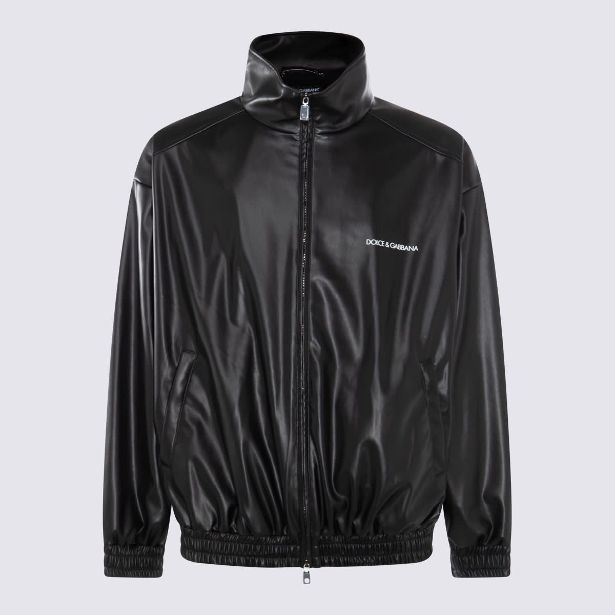 Dolce & Gabbana Faux Leather Bomber Jacket In Black