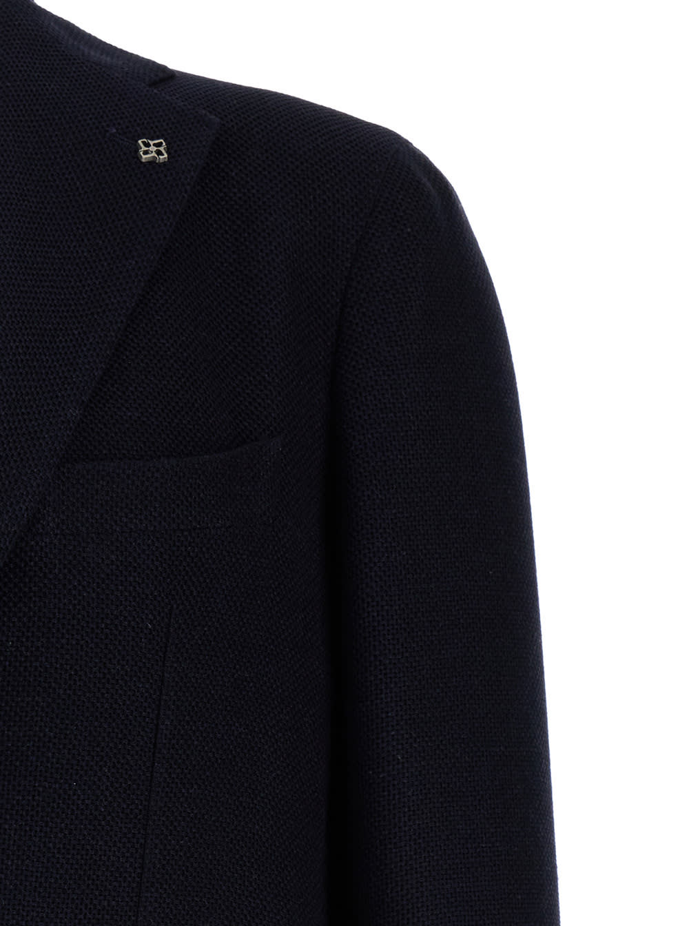 TAGLIATORE BLUE SINGLE-BREASTED JACKET WITH LOGO PIN IN SILK AND WOOL MAN 