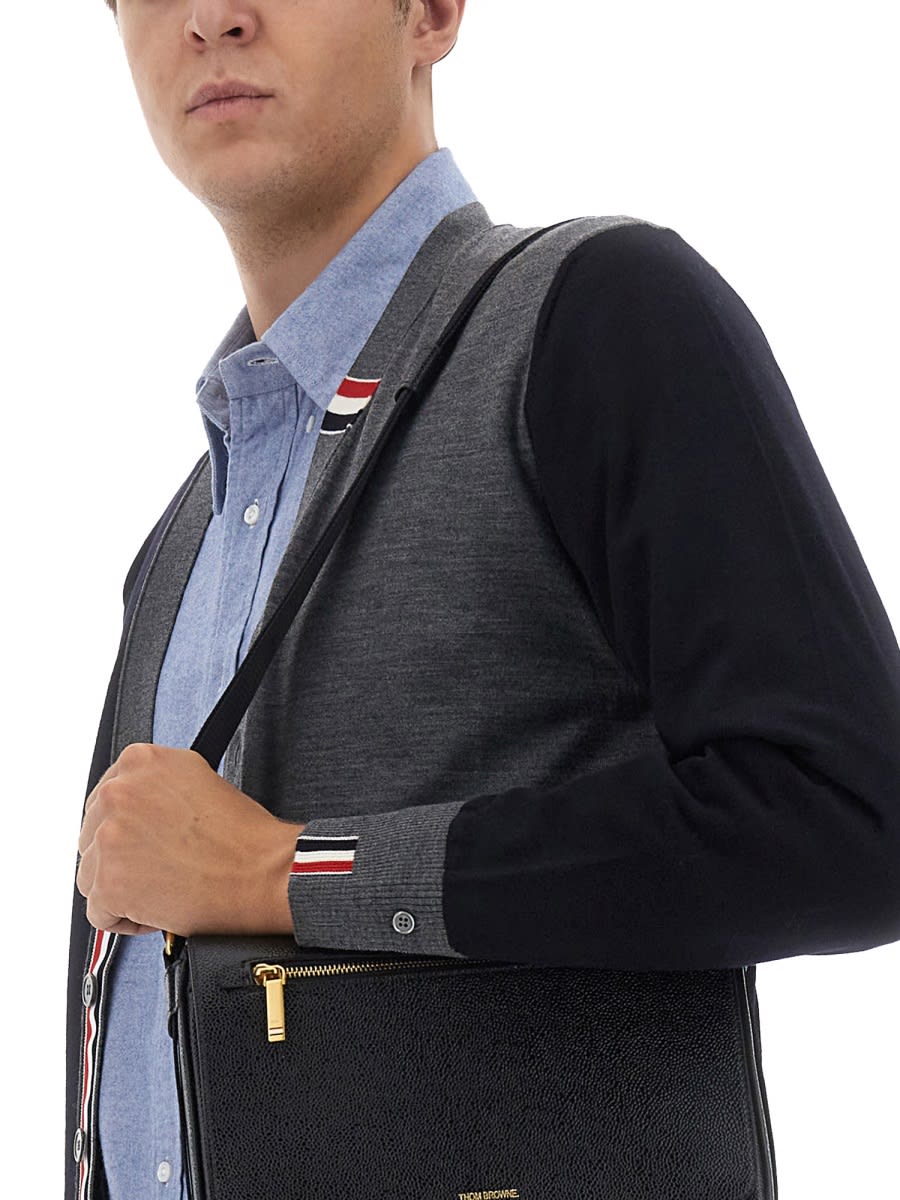 Shop Thom Browne Virgin Wool Cardigan In Blue