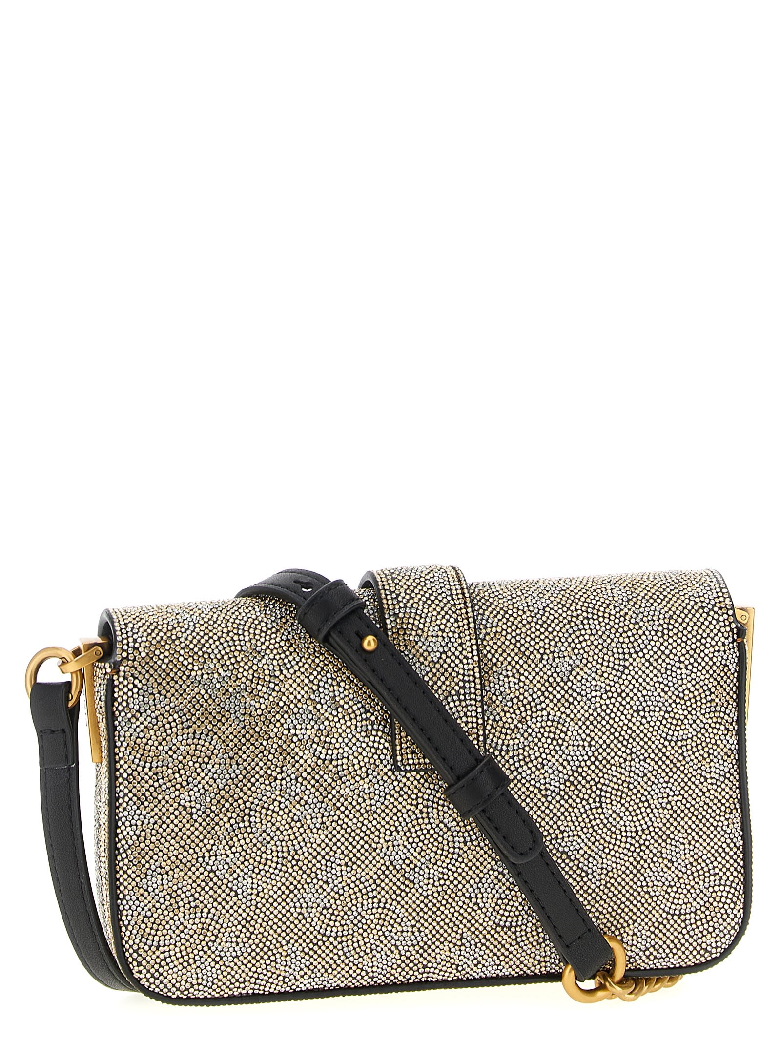 Pinko Love One Slouchy Baby Monogram Leather Crossbody Bag In Gold