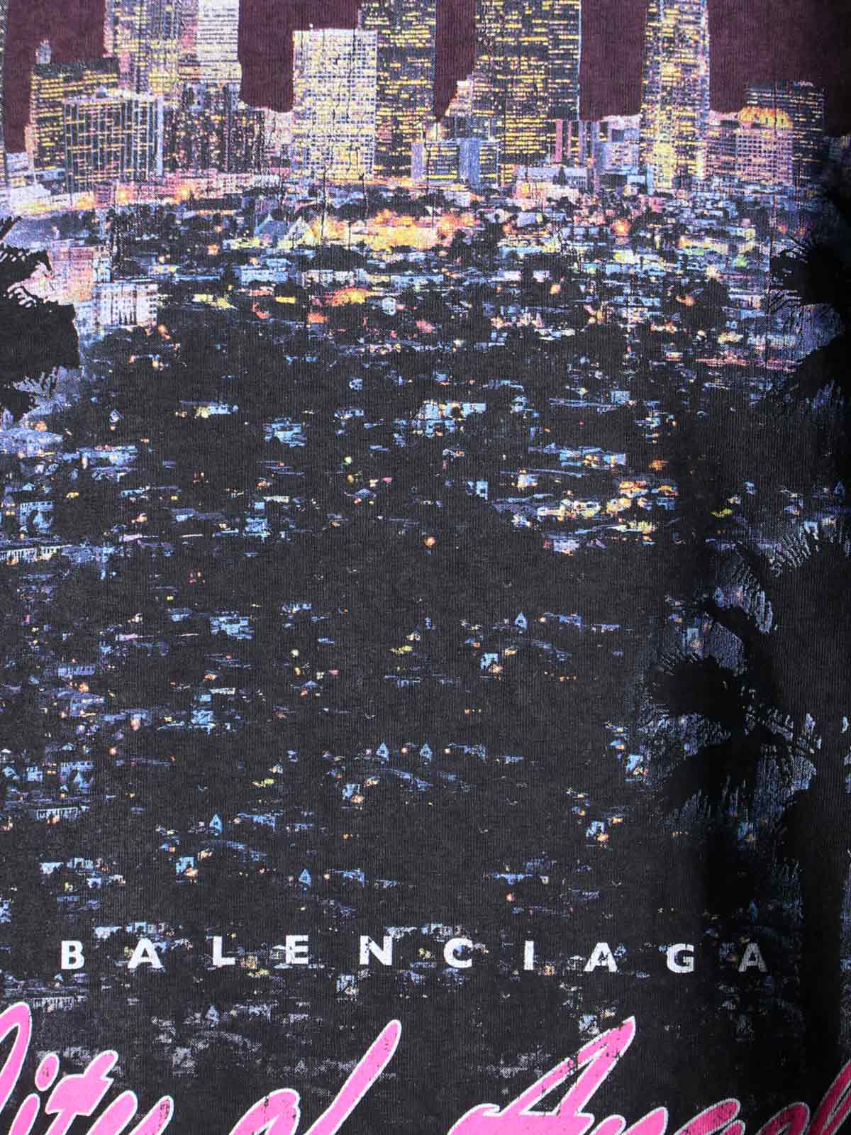 Balenciaga Layered Distressed Long Sleeve Graphic Shirt In Black