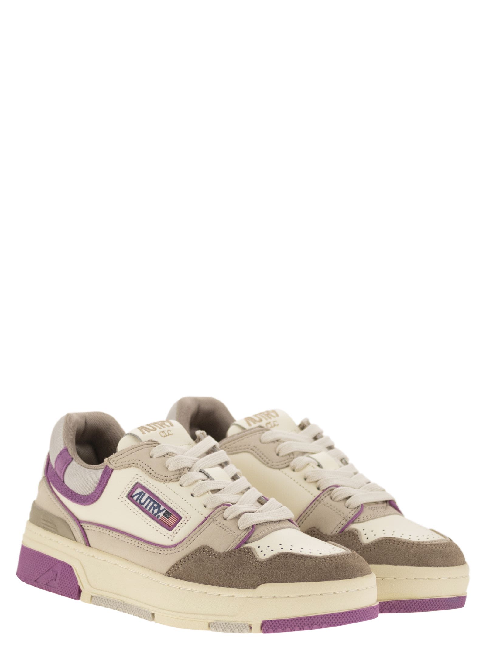 Shop Autry Clc - Leather Trainers In White/grey/fuchsia/tobacco