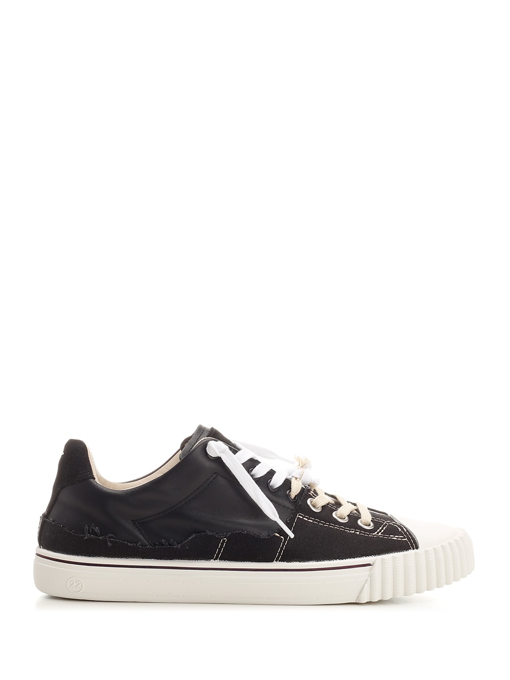 Shop Maison Margiela Layered Lace-up Sneakers In Black/black