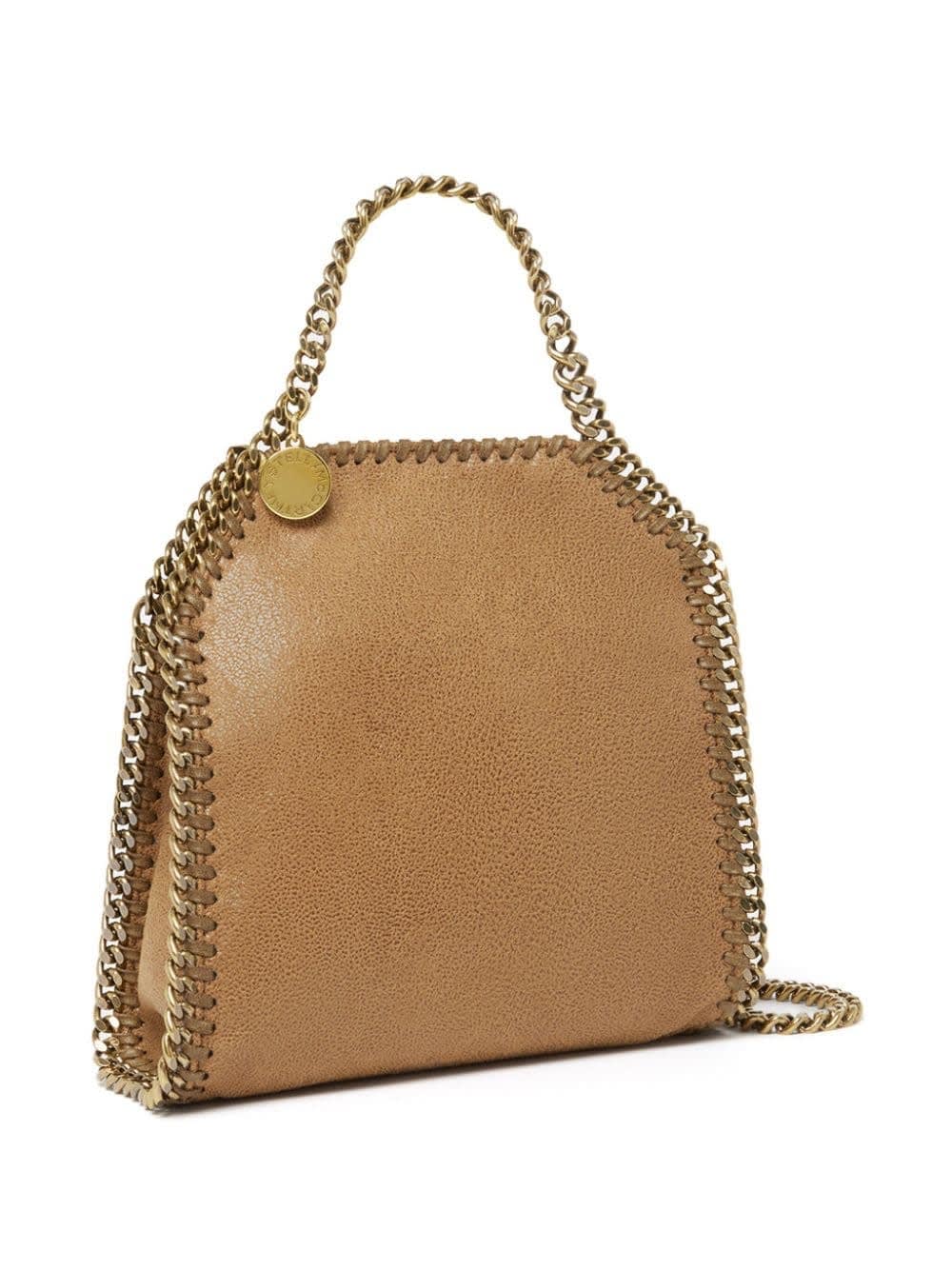 Shop Stella Mccartney Pecan Brown And Gold Falabella Micro Tote Bag