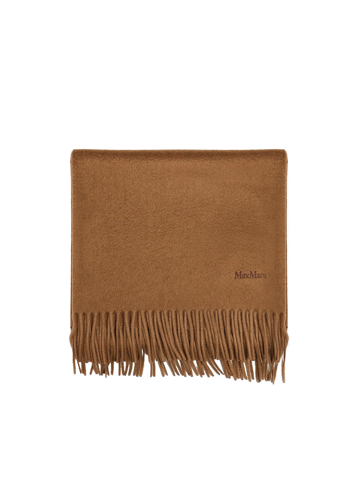 Max Mara Cashmere Stole With Embroidery And Fringes In Brown