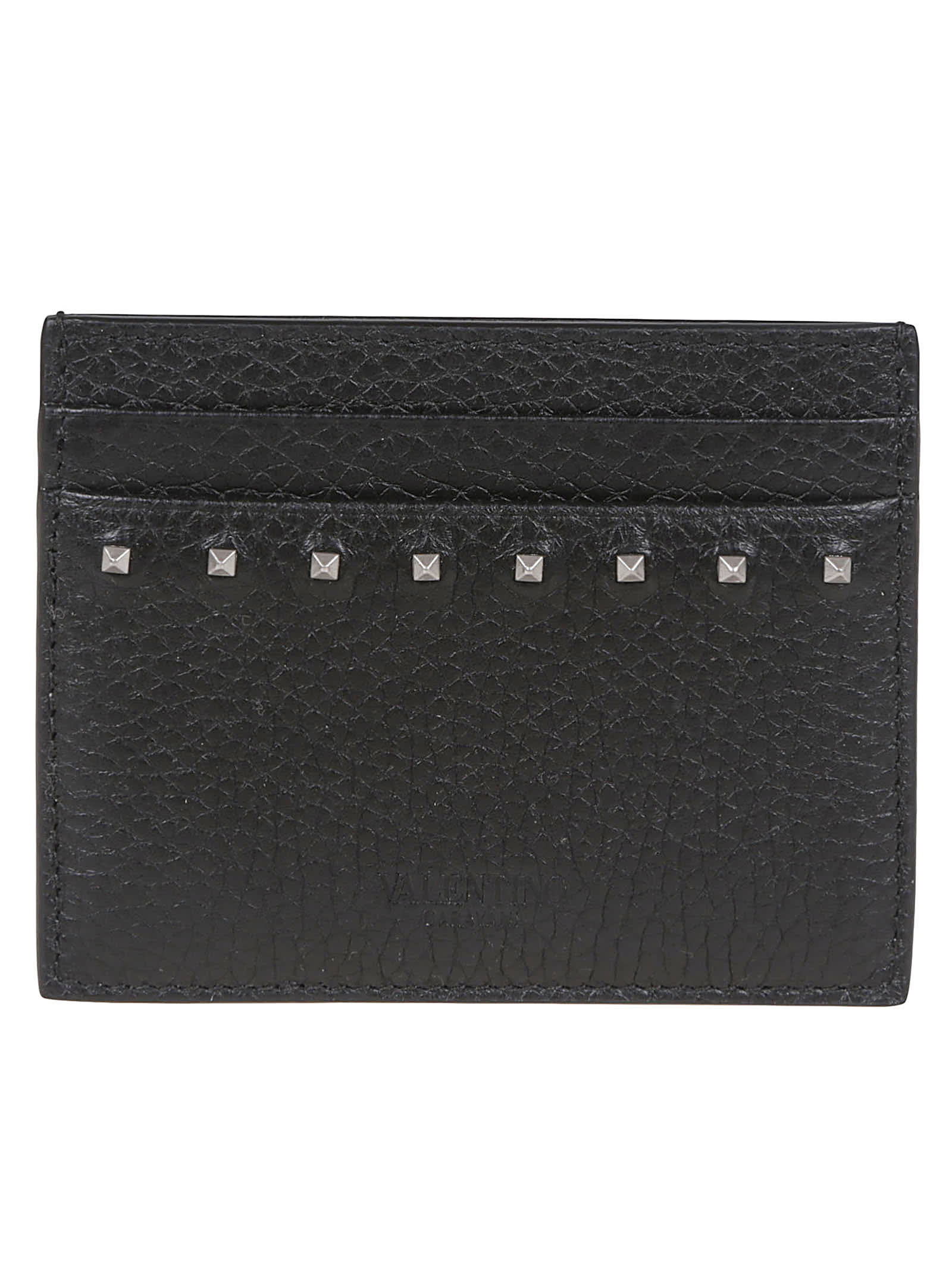 Valentino Garavani Rockstud Black Vitello Stampa Alce Card Holder In Black
