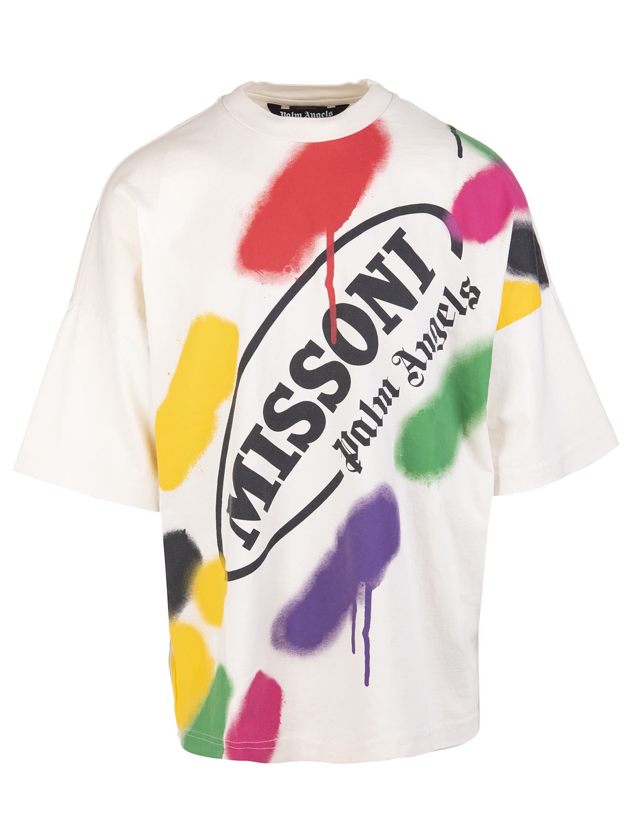 Palm Angels Man Capsule White Oversize T-shirt With Multicolor Print