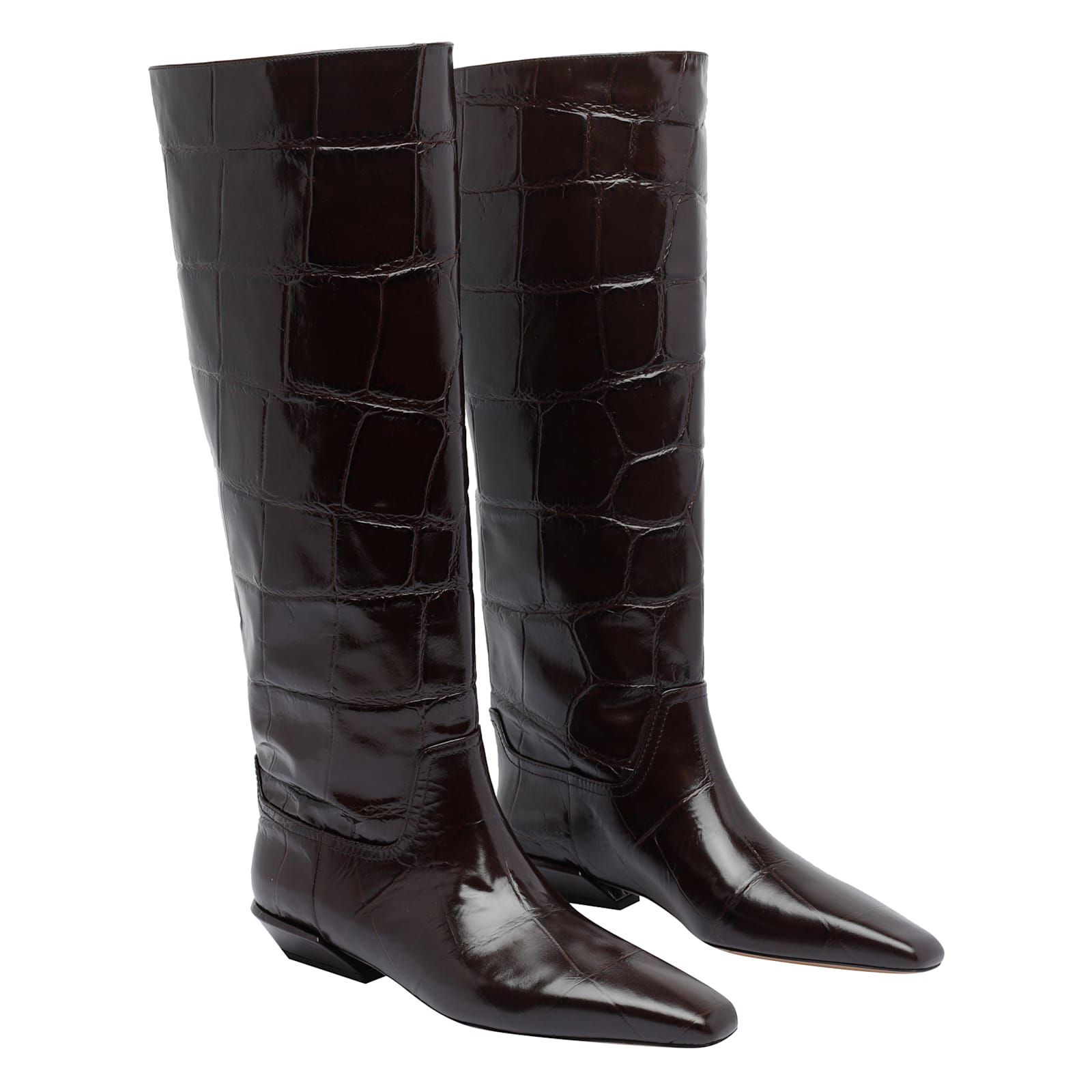 Paris Texas Boots In Ebony Croco-embossed Leather In Burgundy