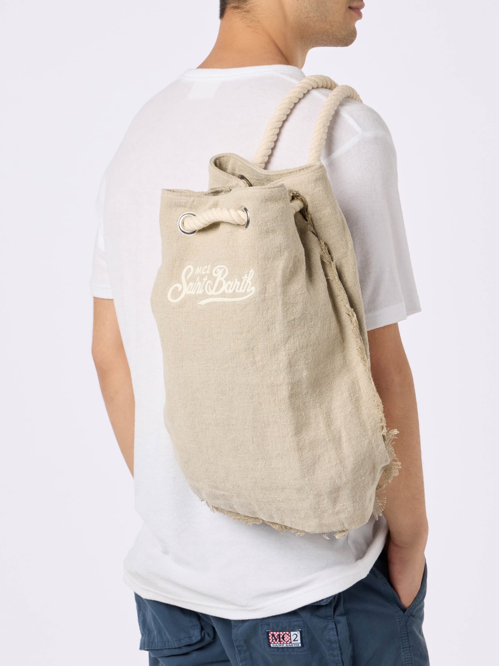 Mc2 Saint Barth Beige Boat Linen Backpack In Beige