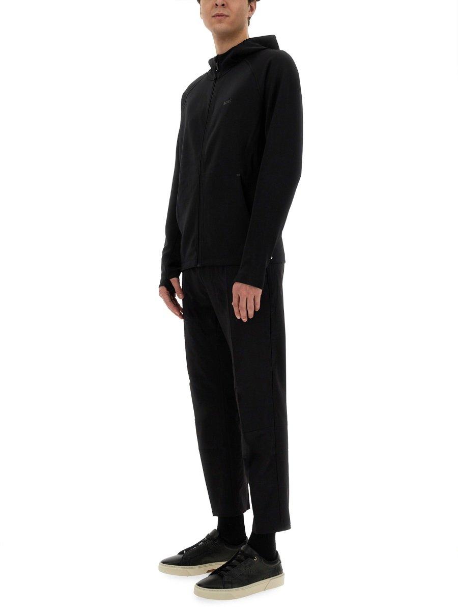 Hugo Boss Active Stretch Zip-up Hoodie In Black