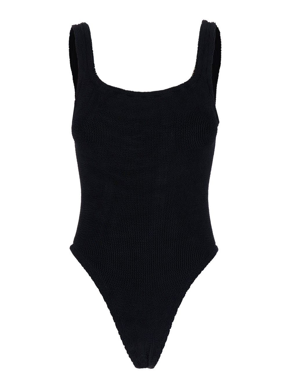 Black One-piece Swimsuit With Squared Neckline In Ribbed Stretch Polyamide Woman