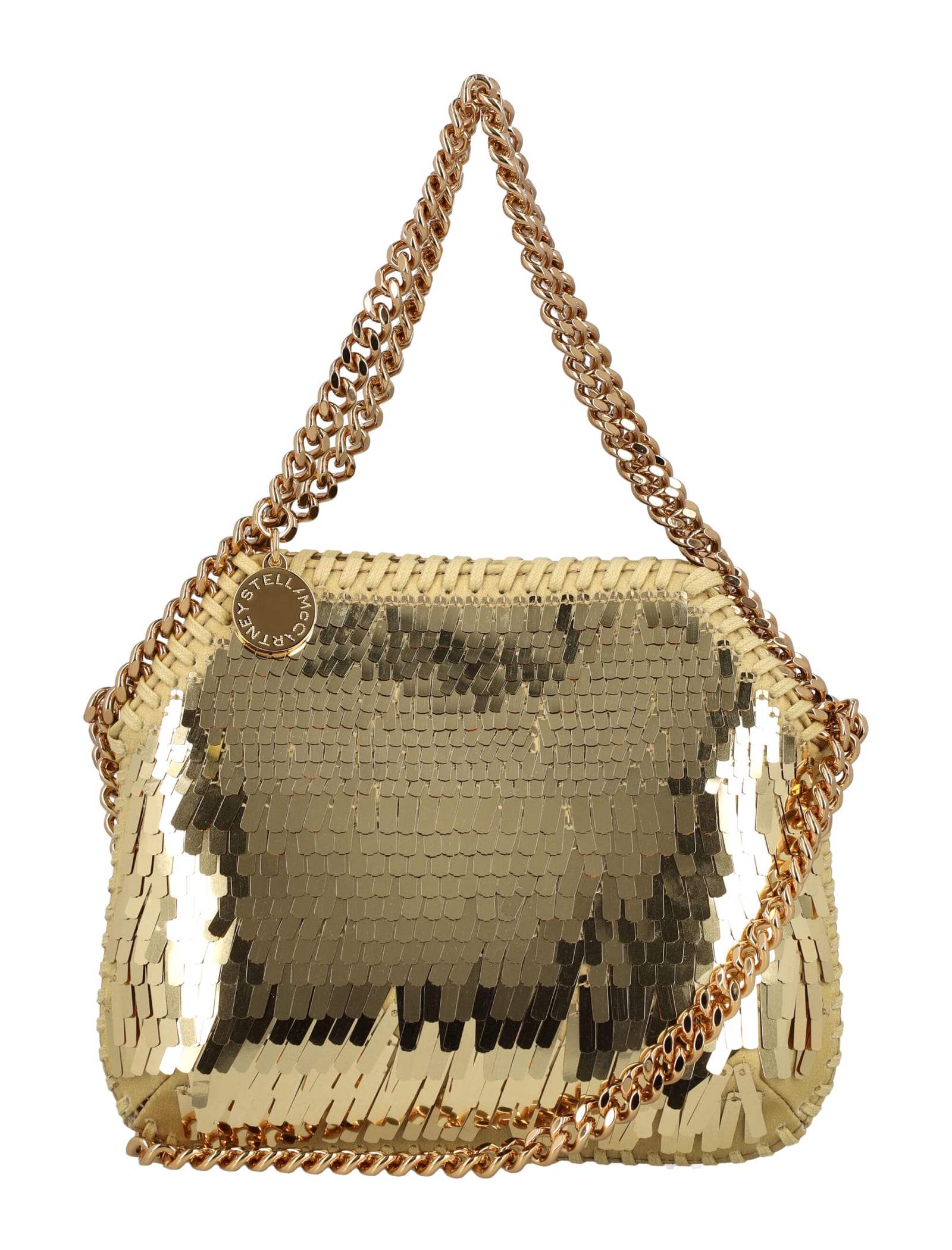 Shop Stella Mccartney Falabella Degrade Sequin Mini Shoulder Bag In Gold