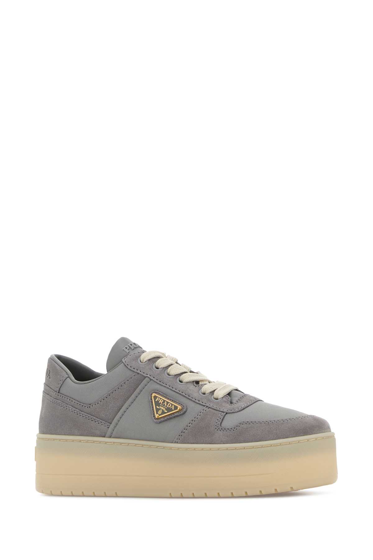 Prada Grey Fabric And Suede Downtown Bold Sneakers In Gray