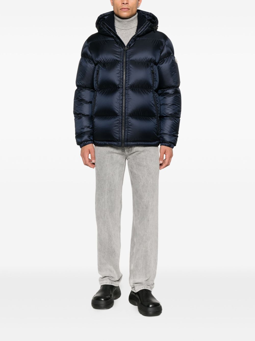 Moncler Hooded Zip-fastening Coat In Blue