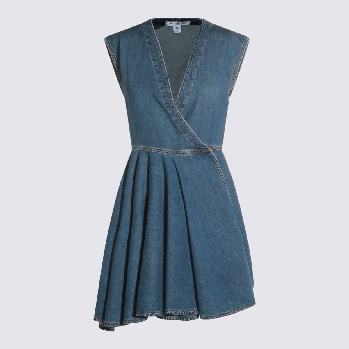 Alaïa Sleeveless Denim-texture Mini Dress In Blue