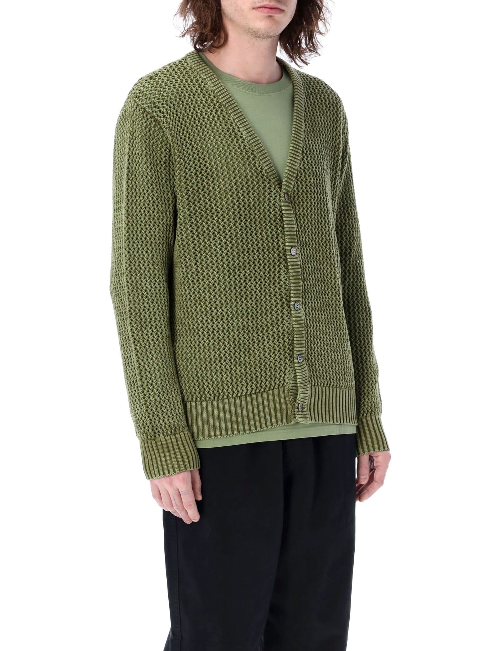 Stussy Loose Gauge Cardigan In Olive | ModeSens