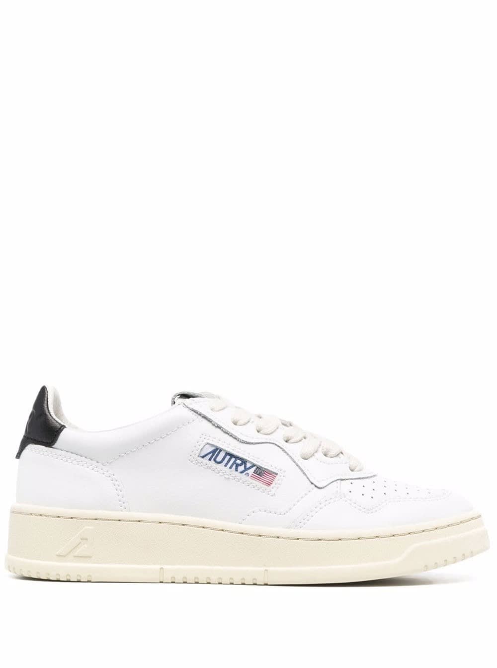 Shop Autry Womans White Leather Sneakers With Black Heel Tab