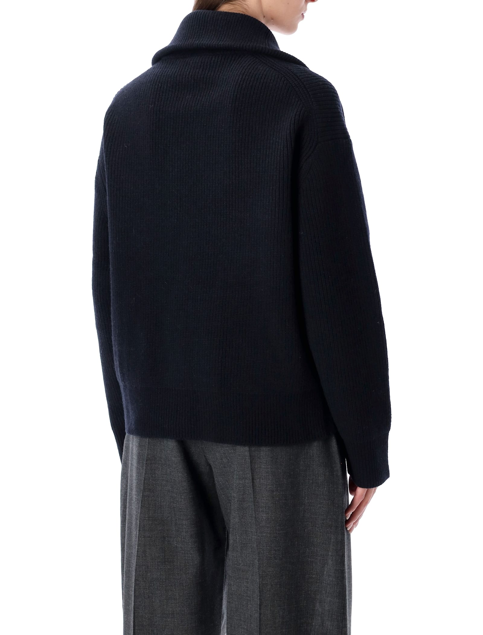 Studio Nicholson Sandos Navy Merino Wool Zipped Cardigan In Black
