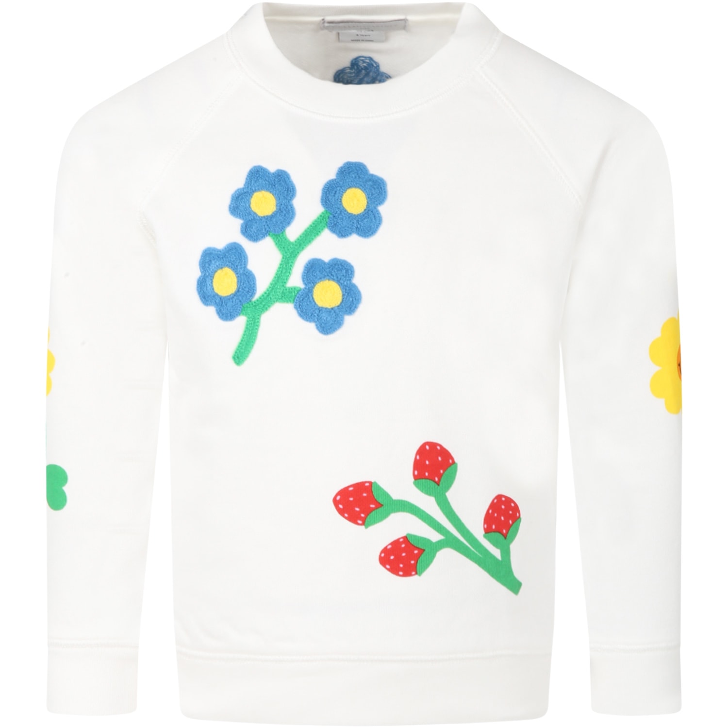 Stella McCartney Kids White Sweatshirt For Baby Girl With Flowers And Strawberries