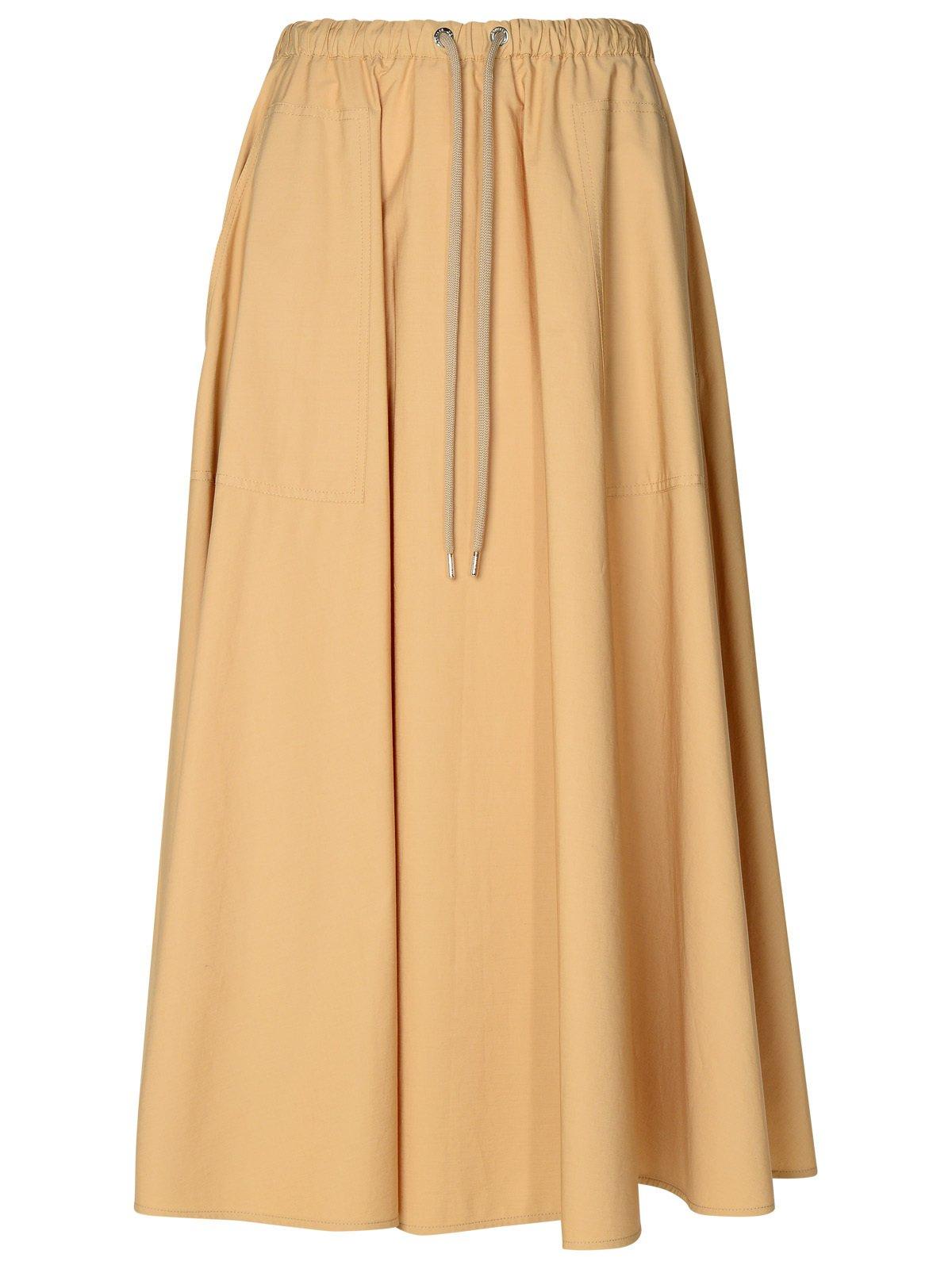 Shop Moncler Elastic Waist Flared Midi Skirt In Beige