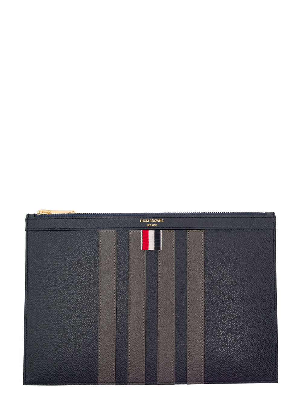 THOM BROWNE SMALL DOCUMENT HOLDER W/ 4 BAR IN PEBBLE GRAIN LEATHER