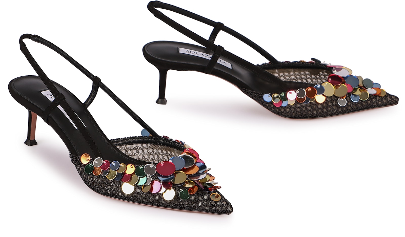 Aquazzura Can Can 105 Sequined Mesh And Suede Slingback Pumps In Black