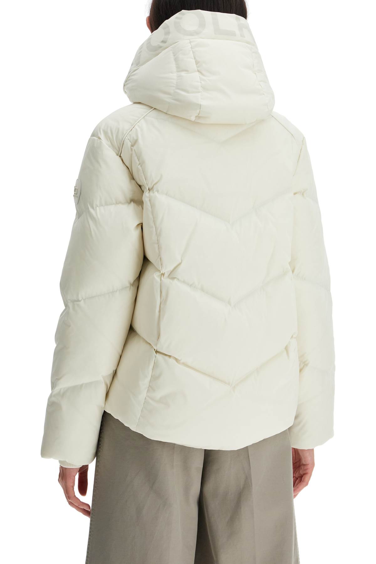 Shop Woolrich Short Alsea Down Jacket In Milky Cream (white)