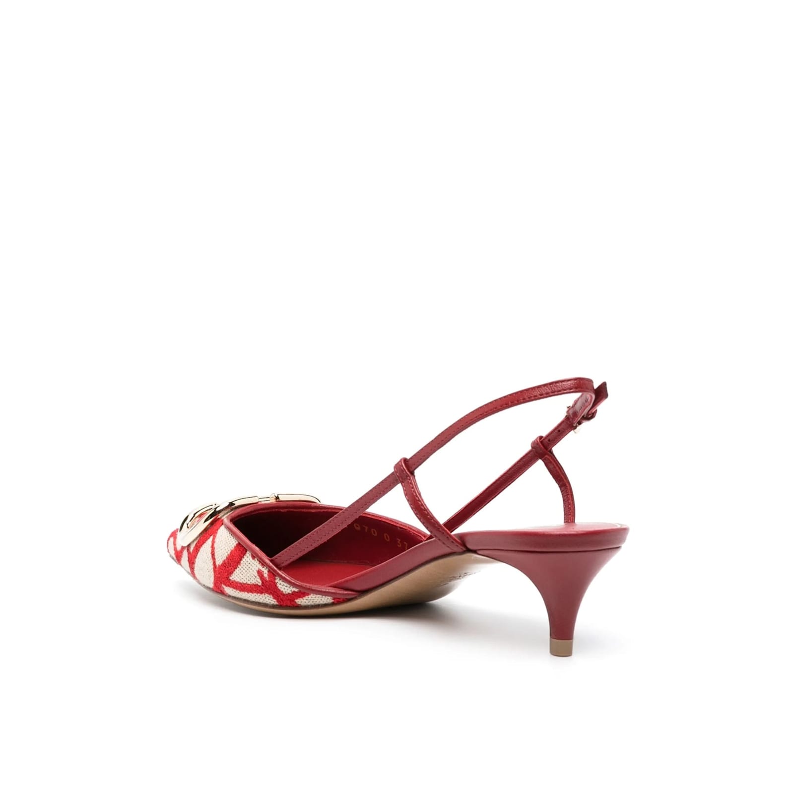 Valentino Garavani Toile Iconographe Pumps With Pointed Toe And Ankle Strap In Red