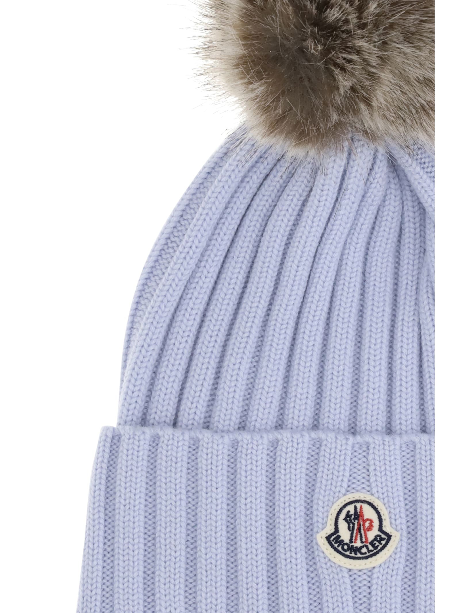 Moncler Ribbed Knit Hat With Fluffy Pom-pom