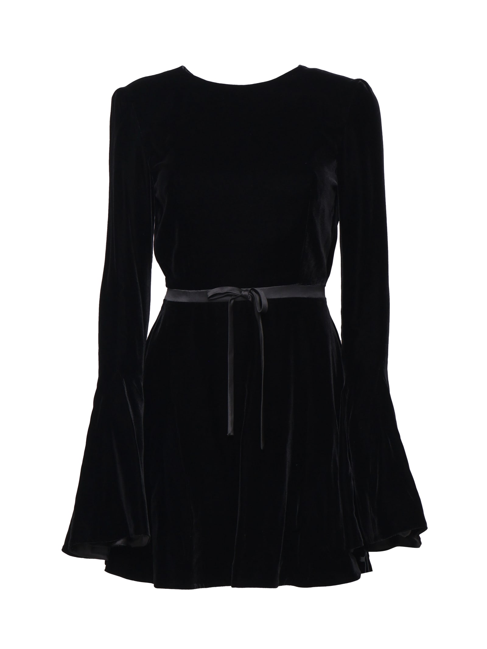 Shop Saint Laurent Pleated Dress With Open Back In Velvet In Black