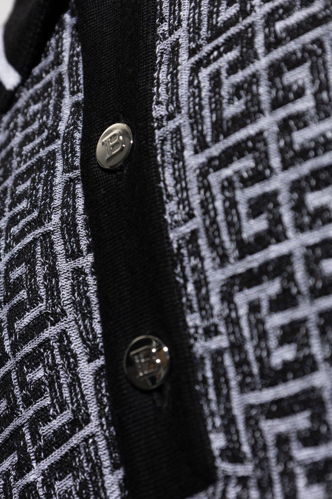 Shop Balmain Monogram Polo Shirt In Grey