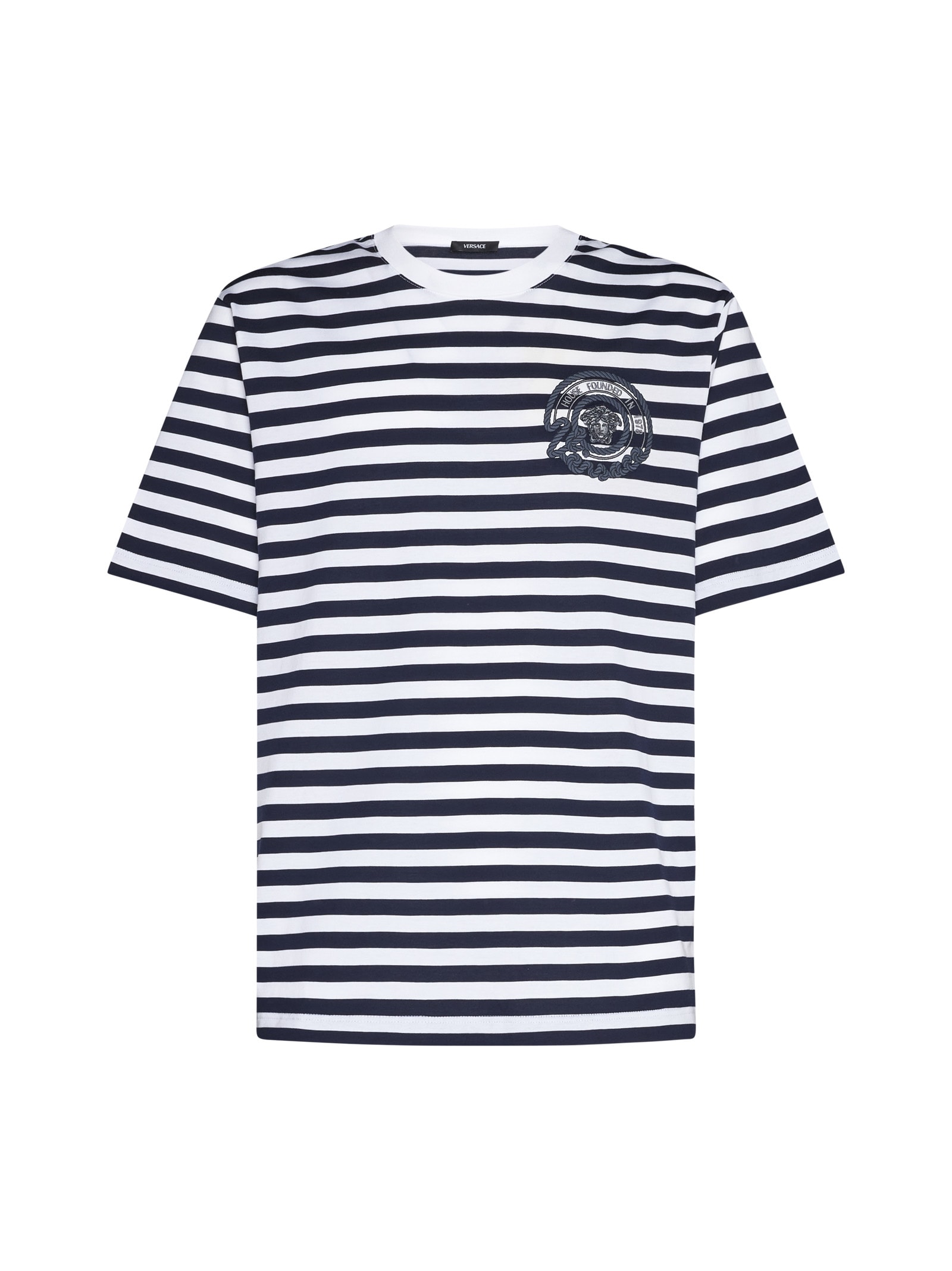 Shop Versace T-shirt In White+navy Blue