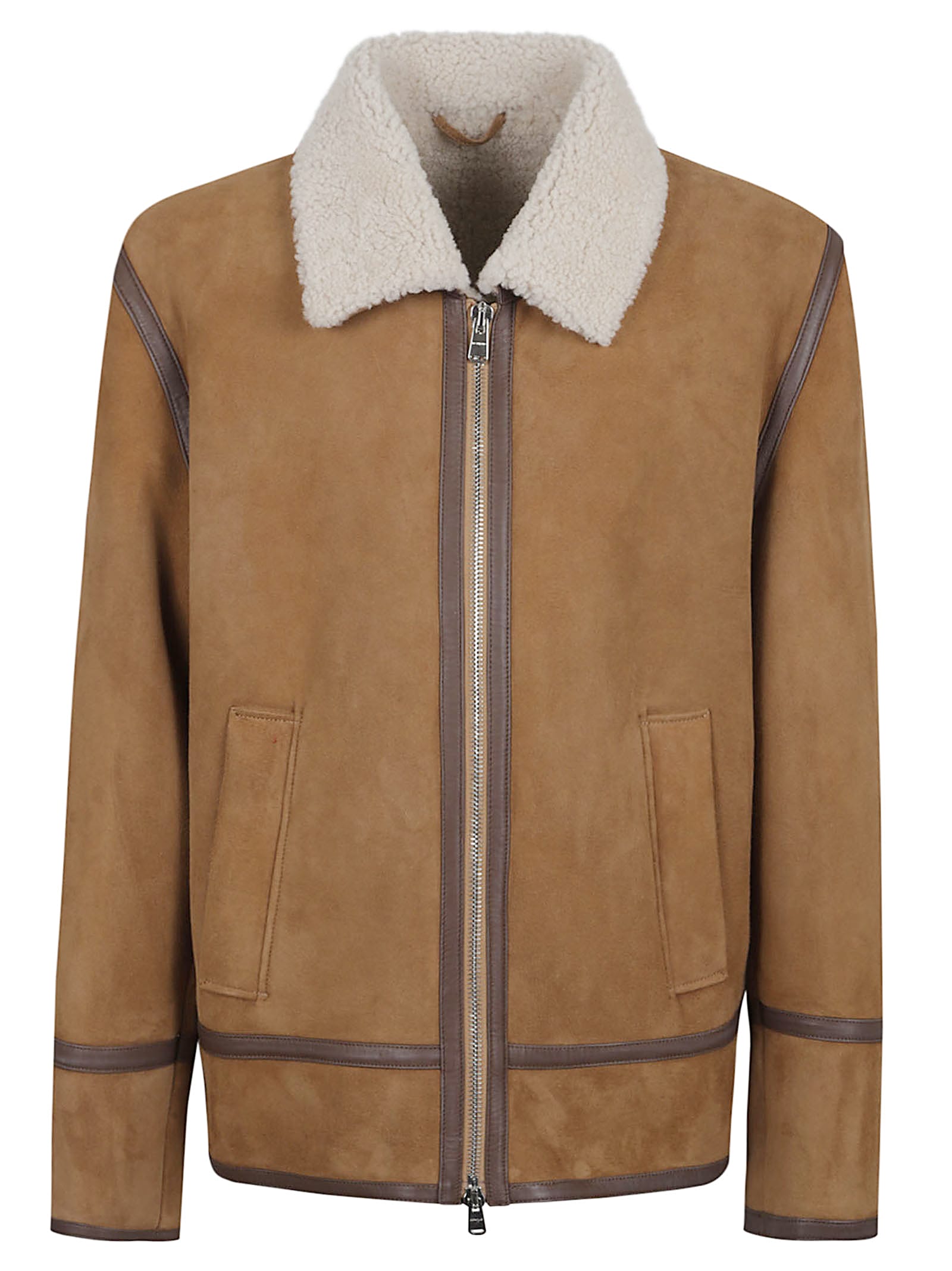 Dondup Shearling Collar Coat With Buckle And Pockets In Brown