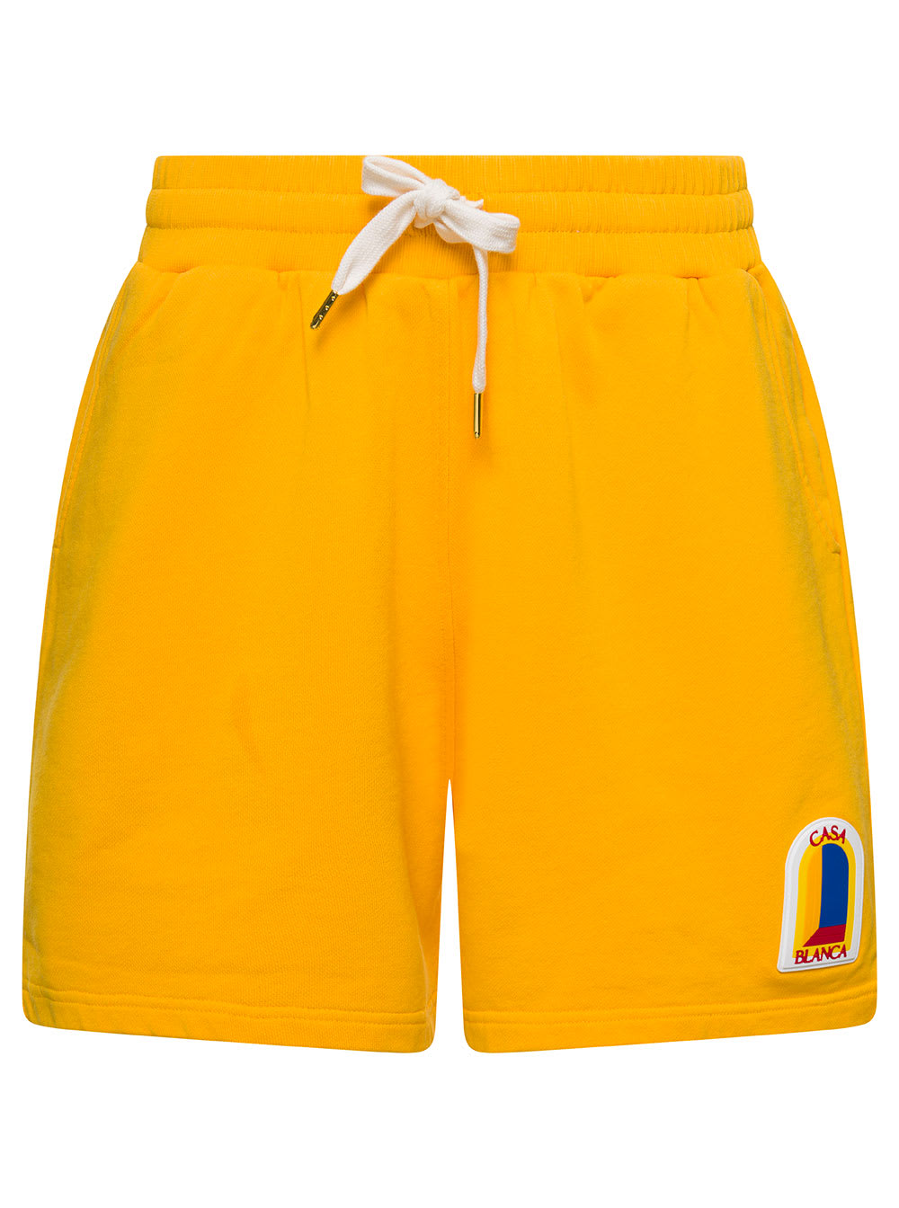 CASABLANCA YELLOW SHORTS WITH DRAWSTRING AND ARCHE DE JOUR PATCH IN COTTON MAN