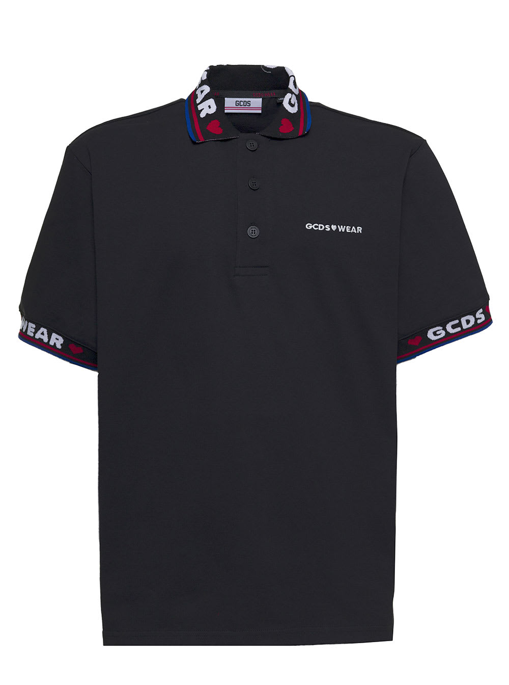 GCDS Black Cotton Polo Shirt With Logo Print