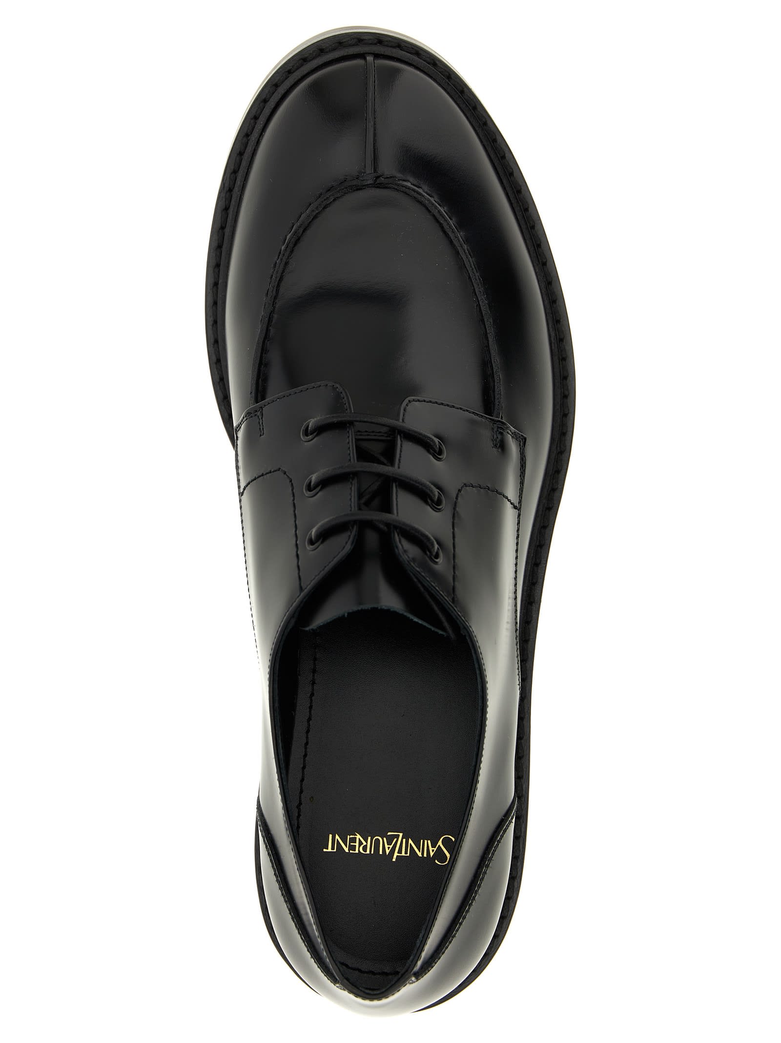 Saint Laurent Smooth Leather Linen Derbies Shoes In Black