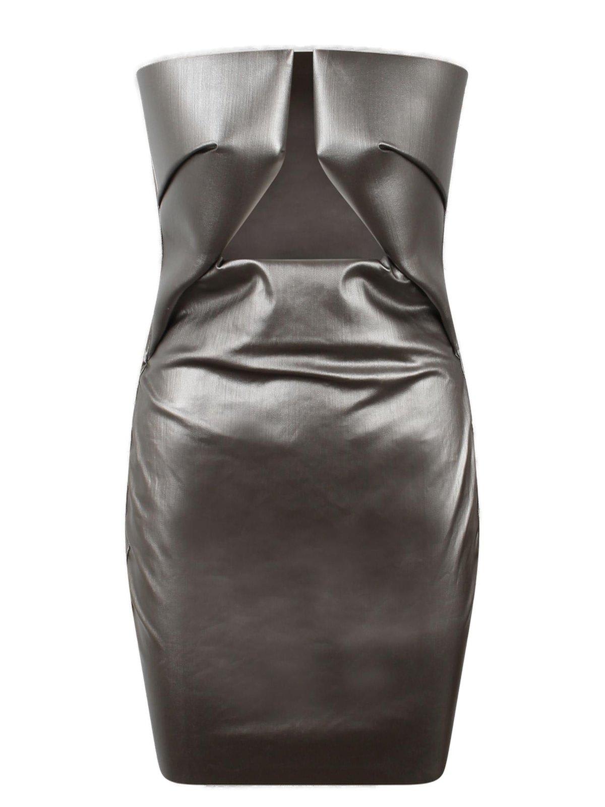 Shop Rick Owens Prong Cut-out Front Strapless Mini Dress In Grey