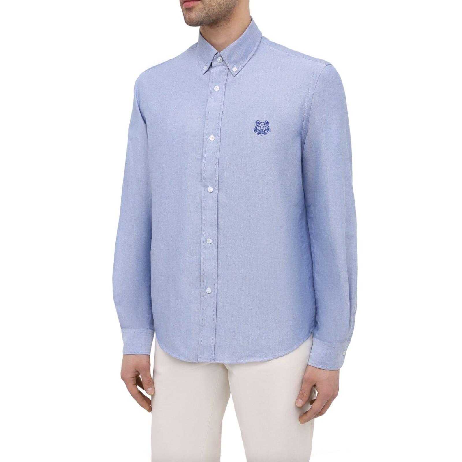 Shop Kenzo Tiger Embroidered Shirt In Blue